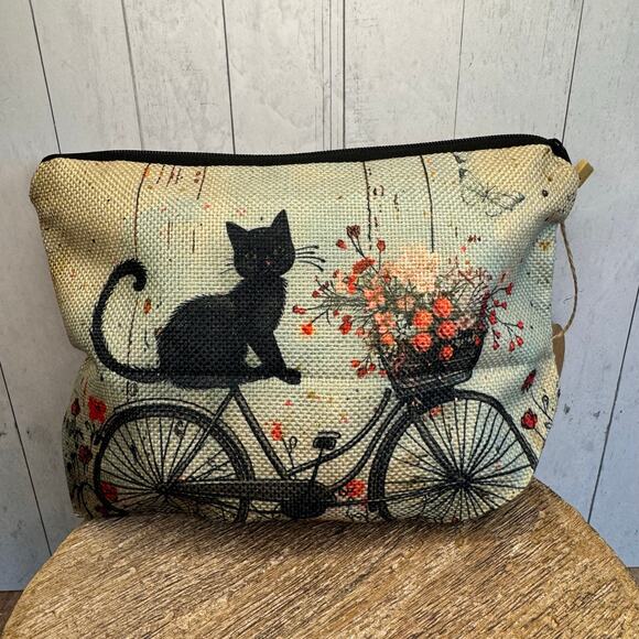 Black Cat Makeup Canvas Bag Artist Pouch Neutral Purse Accessories NEW FAST SHIP - Picture 2 of 6